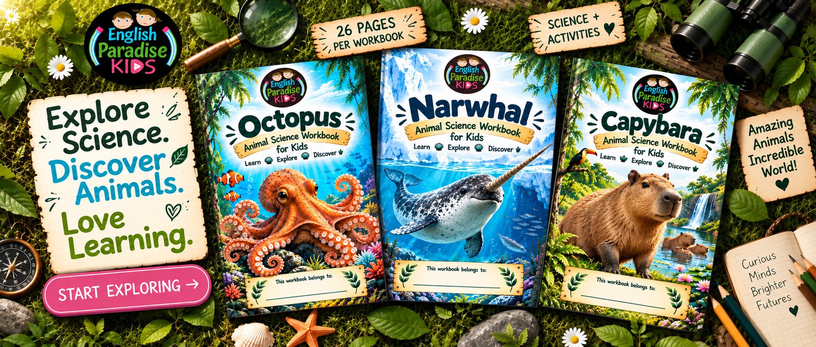 English Paradise Kids animal science workbooks for curious kids