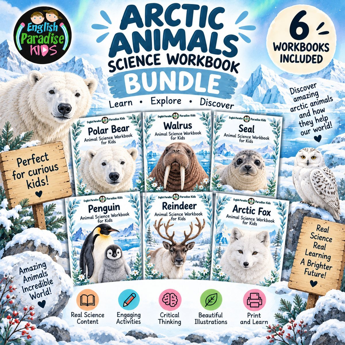 Arctic Animals Science Workbook Bundle for Kids