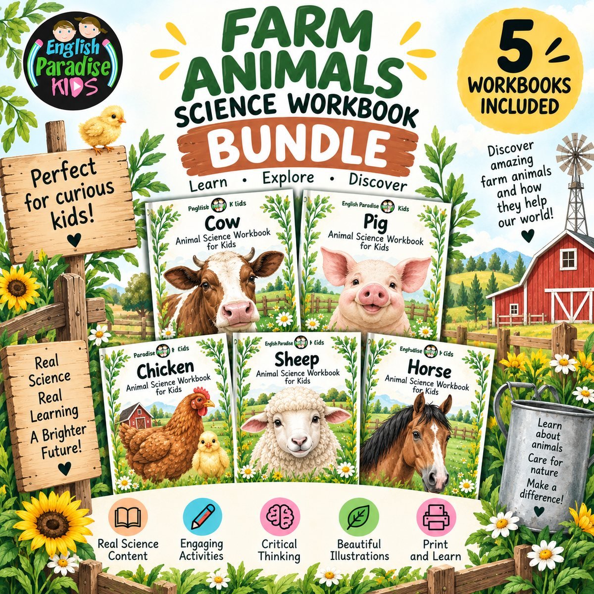 Farm Animals Science Workbook Bundle for Kids
