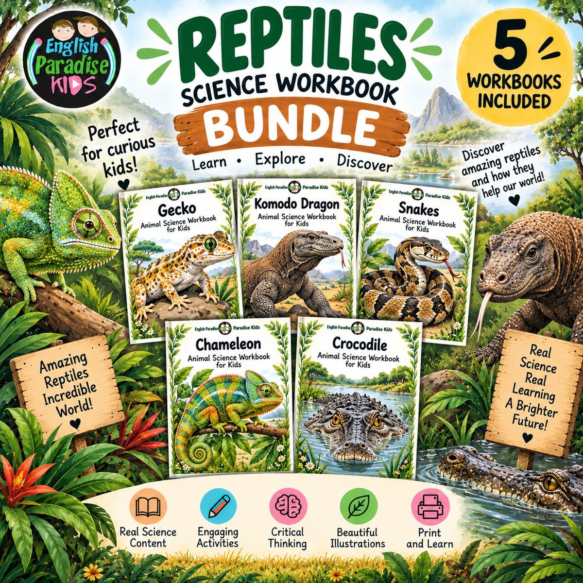 Reptiles Science Workbook Bundle for Kids